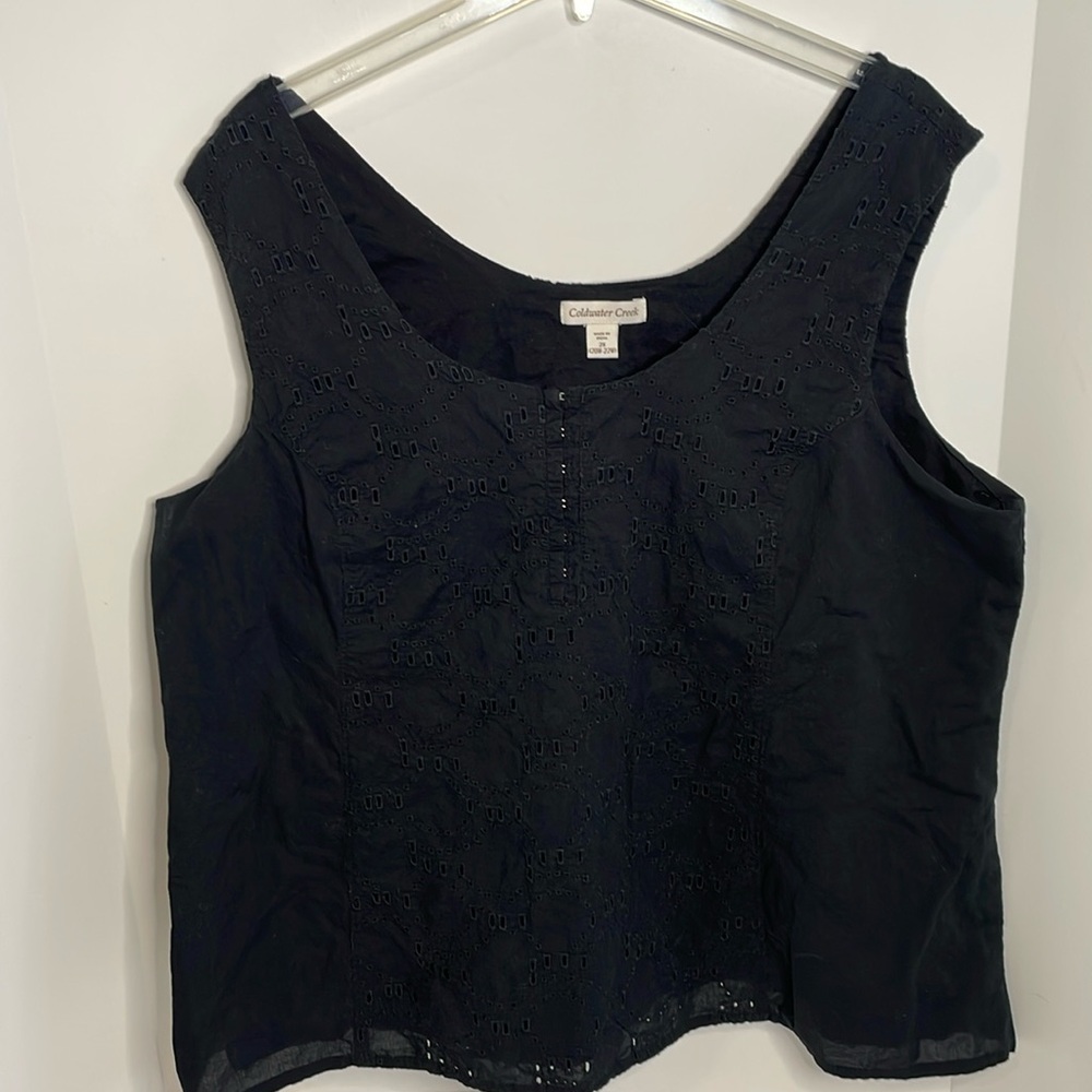Coldwater Creek Women's Size  2X Top Tank Sleeveless  Eyelet Boho Black